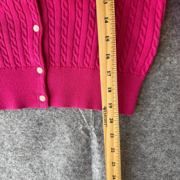 Polo Ralph Lauren Pink Cable Knit Cardigan Size L (12–14) Cotton Logo Sweater - Picture 9 of 11